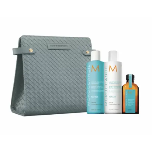Комплект за възстановяване на коса с подарък кожен несесер Moroccanoil Repair Set