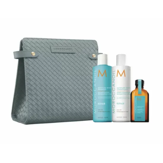 Комплект за възстановяване на коса с подарък кожен несесер Moroccanoil Repair Set